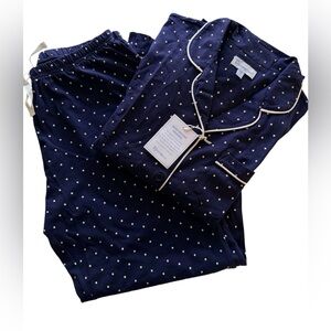 Pajamagram Navy Polka Dot Cotton Pajama Set White Piping Large NWT